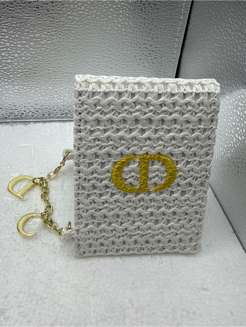 Dior White Woven Mirror Gold CD Logo